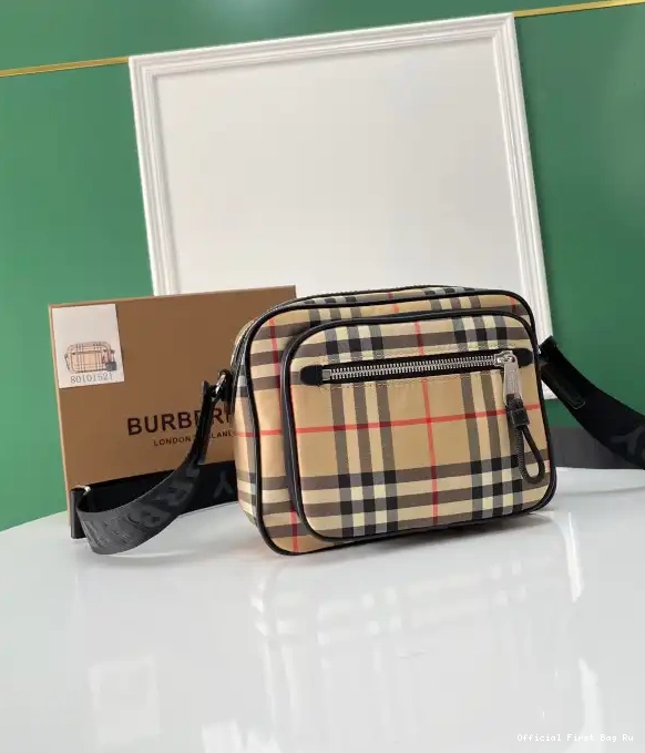 Official First Bag Ru Check Leather BURBERRY Crossbody Vintage Bag and 0606